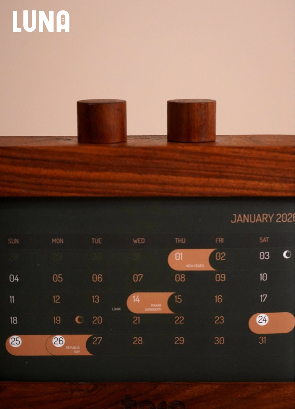 LUNA 2026 Rotating Desk Calendar